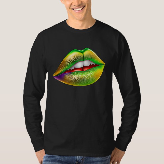 Mardi Gras Lips Green Purple & Gold  1 T-Shirt (Vorderseite)