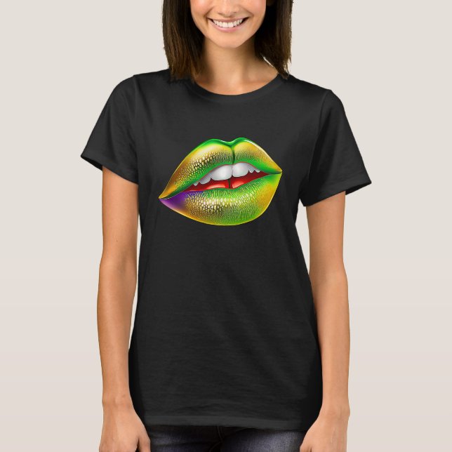 Mardi Gras Lips Green Purple & Gold  1 T-Shirt (Vorderseite)