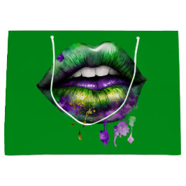 MARDI GRAS LIPS IN LILA GOLD GRÜNEN GROßE GESCHENKTÜTE