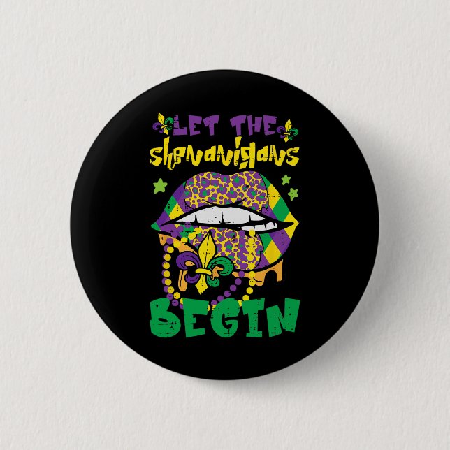 Mardi Gras Lips Lass Shenanigans Funny Funny Women Button (Vorderseite)