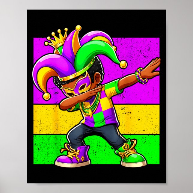 Mardi Gras Lustiger Dabbing Schwarzer Junge Narren Poster (Vorne)