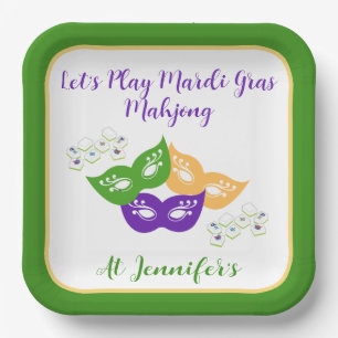 Mardi Gras Mahjong PERSONALISIEREN Grün Gold Purpu Pappteller
