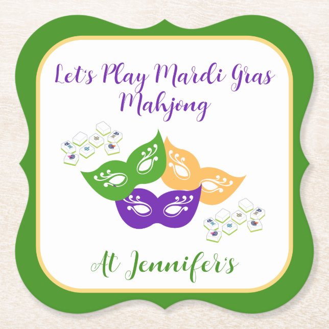 Mardi Gras Mahjong PERSONALIZE Green Gold Purple  Untersetzer (Vorderseite)