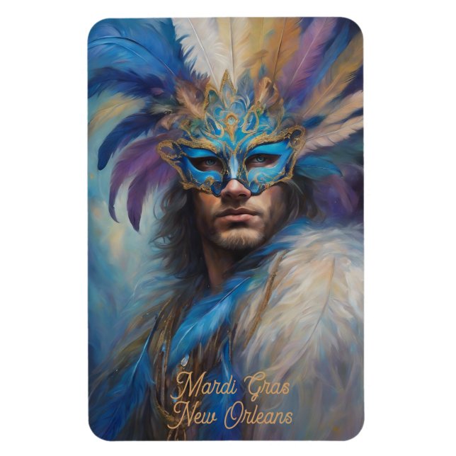 Mardi Gras Man in Feather Headmaske Text Magnet (Vertikal)