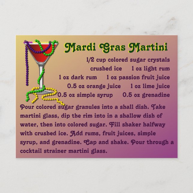 Mardi Gras Martini Postkarte (Vorderseite)