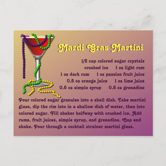 Mardi Gras Martini Recipe Postkarte (Vorderseite)