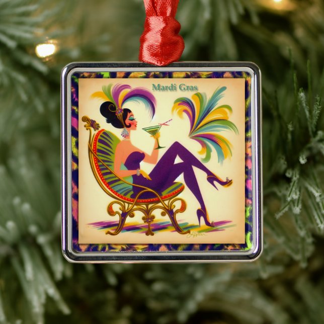 Mardi Gras Martini Woman Ornament Aus Metall (Baum)