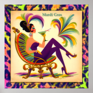 Mardi Gras Martini Woman Poster