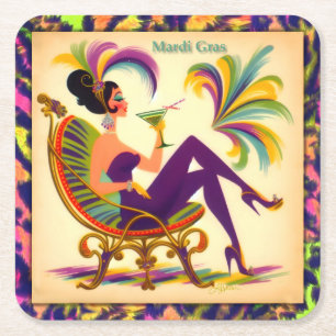 Mardi Gras Martini Woman Rechteckiger Pappuntersetzer