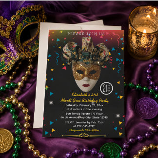Mardi Gras Mask 21. Geburtstag Party Einladung