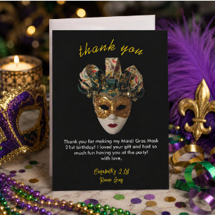 Mardi Gras Mask 21. Geburtstagsfeier Dankeskarte