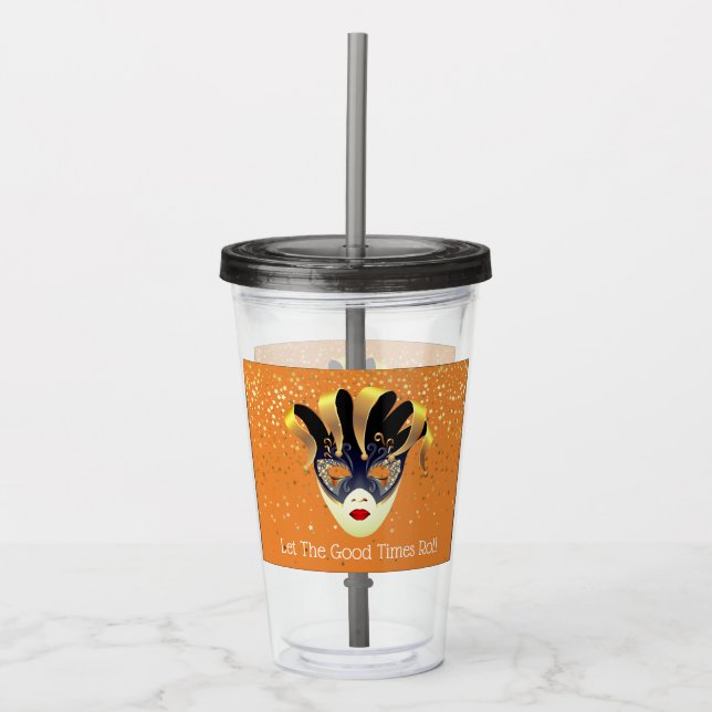 Mardi Gras Mask Acrylic Tumbler & Straw Acryltrinkbecher (Vorderseite)
