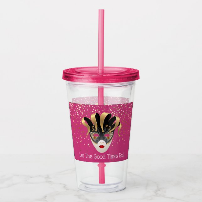 Mardi Gras Mask Acrylic Tumbler & Straw Acryltrinkbecher (Vorderseite)