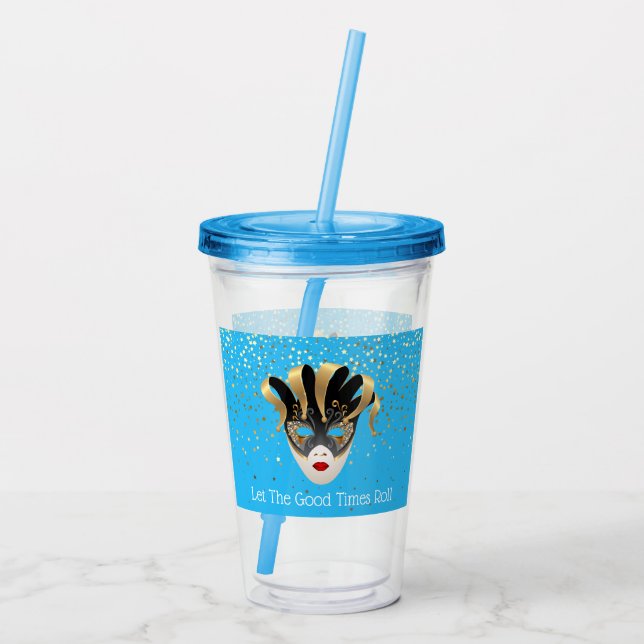 Mardi Gras Mask Acrylic Tumbler & Straw Acryltrinkbecher (Rückseite)