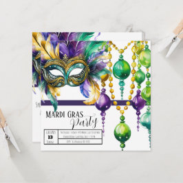 Mardi Gras Mask and Beads Party Einladung