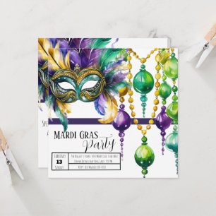 Mardi Gras Mask and Beads Party Einladung