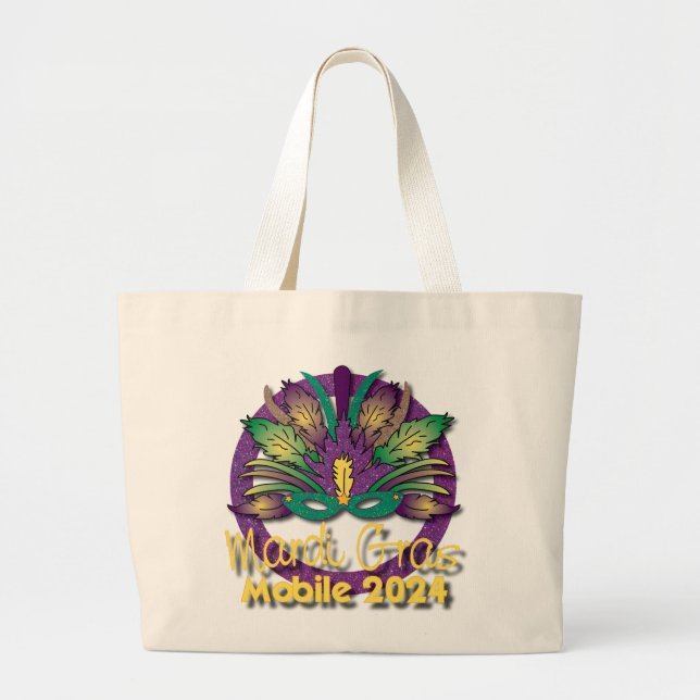 Mardi Gras Mask Bag 2024 - Mobile, AL Jumbo Stoffbeutel (Vorne)