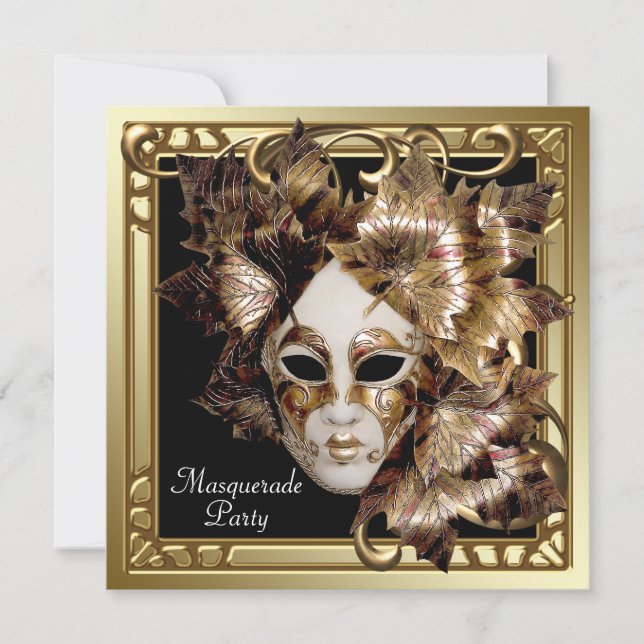 Mardi Gras Mask Black Gold Masquerade Party Einladung (Vorderseite)