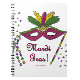 Mardi Gras Mask Feather Beads Notizblock