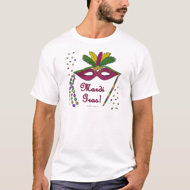 Mardi Gras Mask Feather Beads T-Shirt (Vorderseite)