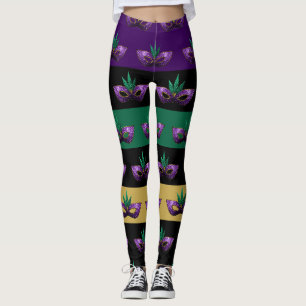 Mardi Gras Mask Funkelnd Lila grüne Linien Leggings