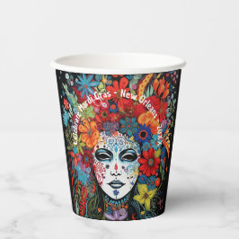 Mardi Gras Mask & Headdress Custom Text Party Pappbecher