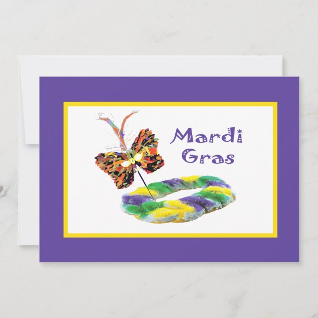 Mardi Gras Mask & Kingcake Party Einladung (Vorderseite)