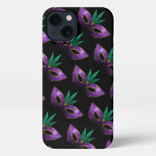 Mardi Gras Mask Lila grüne Glitzern iPhone Hülle