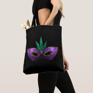 Mardi Gras Mask Lila grüne Glitzern   Schwarz Tasche