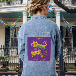 Mardi Gras Mask Lilie Beads King Cake Jeansjacke