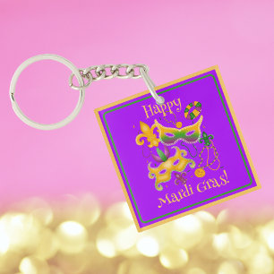 Mardi Gras Mask Lilie Beads King Cake Schlüsselanhänger