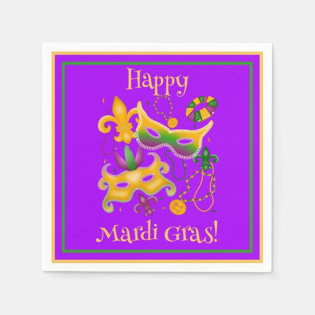 Mardi Gras Mask Lilie Beads King Cake Serviette (Vorderseite)