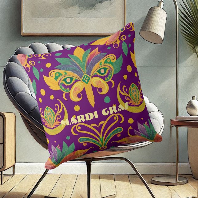 Mardi Gras Mask Lilie Lila Green Gold Kissen (Mardi Gras Mask Fleur De Lis Purple Green Gold Throw Pillow)