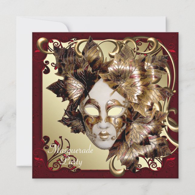 Mardi Gras Mask Red Black Gold Masquerade Party Einladung (Vorderseite)