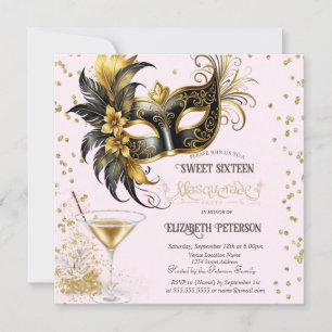 Mardi Gras-Maske Diamanten Champagner Sweet 16   Einladung