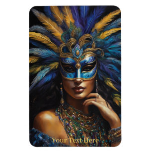 Mardi Gras Maske Feathers Beads Custom Text Lady Magnet