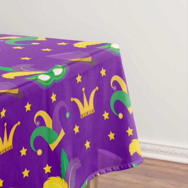 Mardi Gras Maske Green Gold Lila Clownstumpf Crown Tischdecke (Beispiel)
