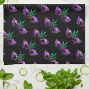 Mardi Gras Maske Lila Glitzern schwarz Geschirrtuch