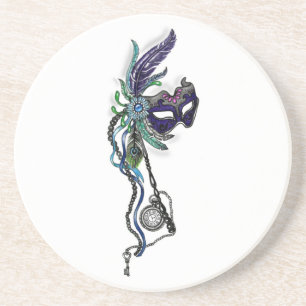 Mardi Gras Maske mit Taschenuhr Getränkeuntersetzer