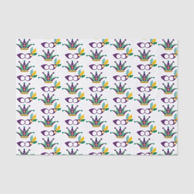 Mardi Gras Maske und Kronenfest Muster Seidenpapier (Vorderseite)