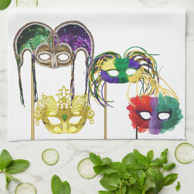 Mardi Gras Masken 1 Geschirrtuch (Gefaltet)