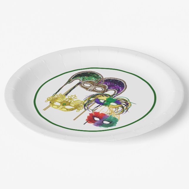 Mardi Gras Masken 1 Pappteller (Schrägansicht)