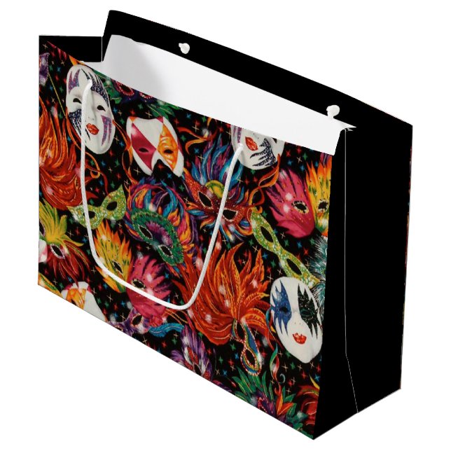 Mardi Gras Masken 2 Große Geschenktüte (Vorderseite Schrägansicht)