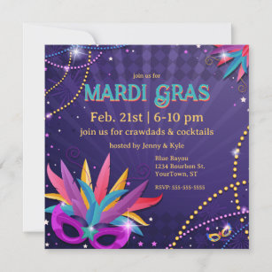 Mardi Gras Masken & Beads Einladung