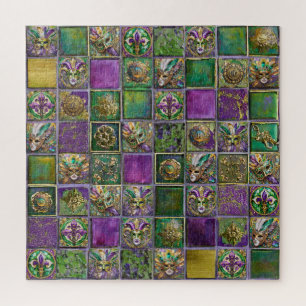 Mardi Gras Masken Federn Fleur de lis Fliesen Druc
