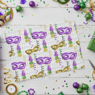 Mardi Gras Masken Grün Lila Gold Gelb Seidenpapier