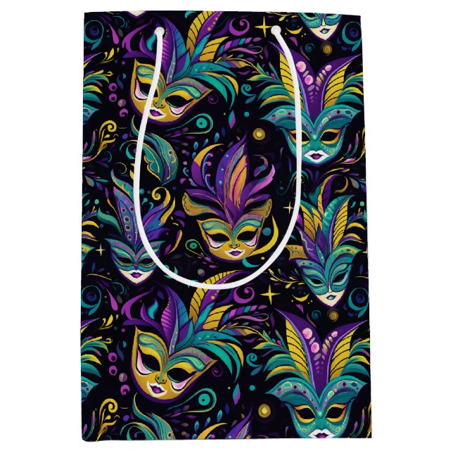 Mardi Gras Masken Muster Mittlere Geschenktüte (Vorderseite)
