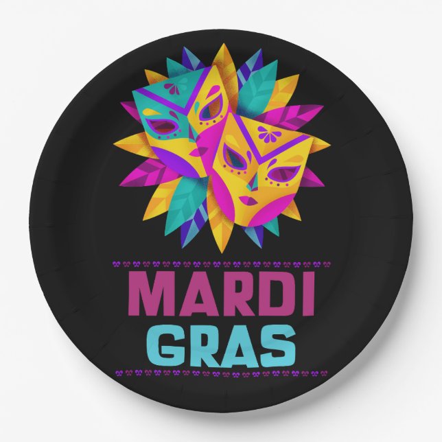 Mardi Gras Masken Papierplatte Pappteller (Vorderseite)