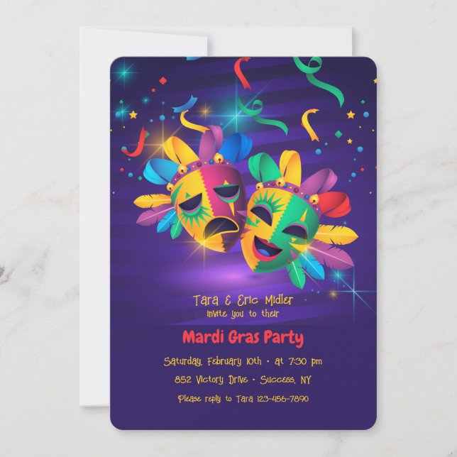 Mardi Gras Masken Party Einladungen (Vorderseite)