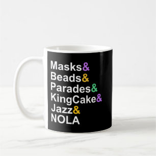 Mardi gras Masken Perlen Paraden Königcake Jazz no Kaffeetasse